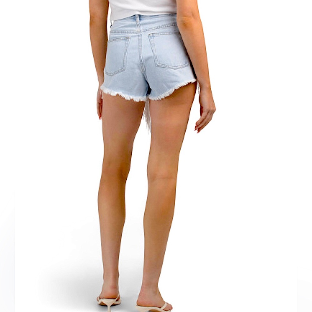 New! On Twelfth Light Indigo Sequin & Pearl Embellishment Fringed Denim Shorts - Picture 2 of 2